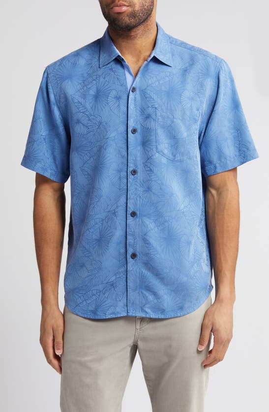 Shop Tommy Bahama Coconut Point Keep It Frondly Islandzone® Short Sleeve Performance Button-up Shirt In Bright Cobalt