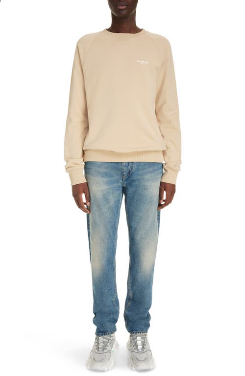 Shop Balmain Flocked Logo Organic Cotton Sweatshirt In Gse Light Beige/multi