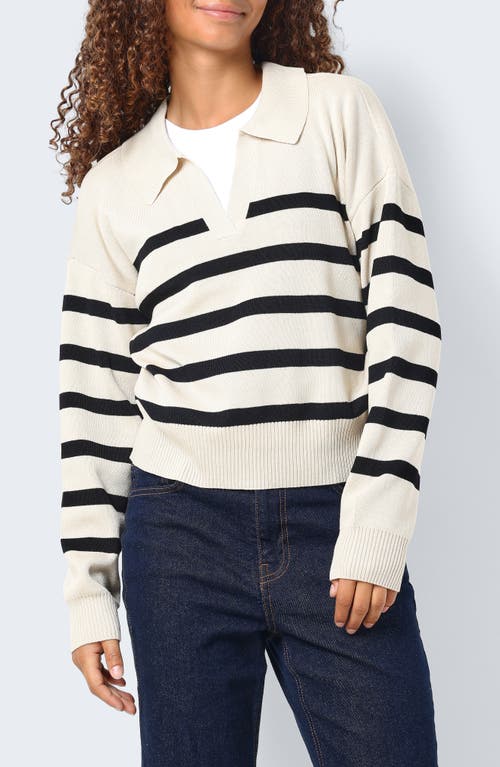 Shop Noisy May Fifi Stripe Polo Sweater In Oatmeal Stripes Blac