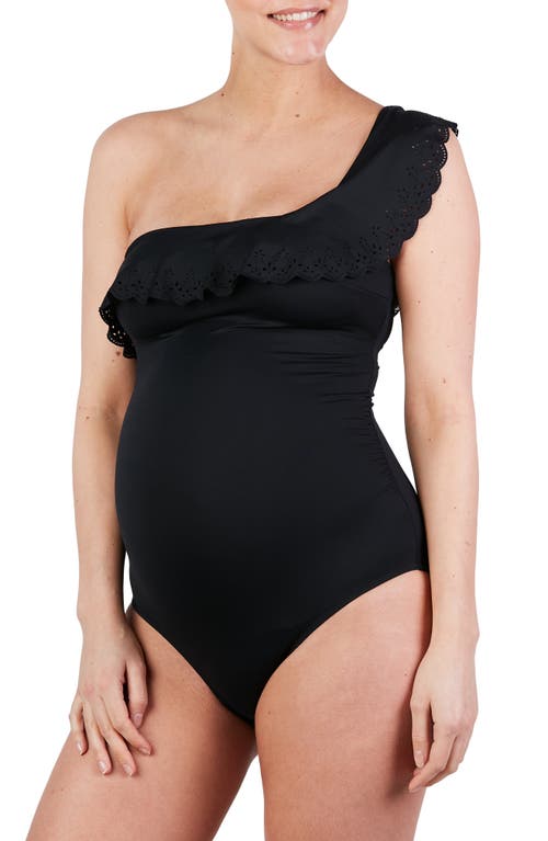 Bloom One-Shoulder One-Piece Maternity Swimsuit in Black