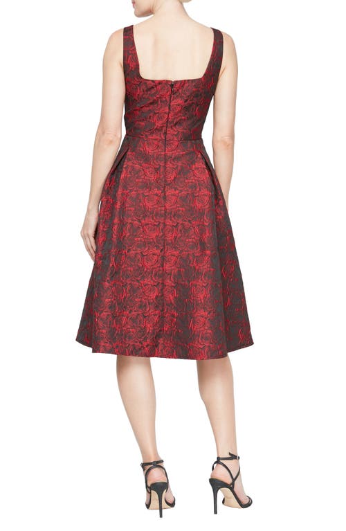 Shop Alex Evenings Rose Jacquard Fit & Flare Cocktail Dress In Black/red