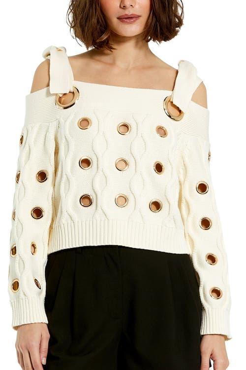 Mac Duggal Women's Grommet Cotton-blend Off-the-shoulder Sweater In Cream