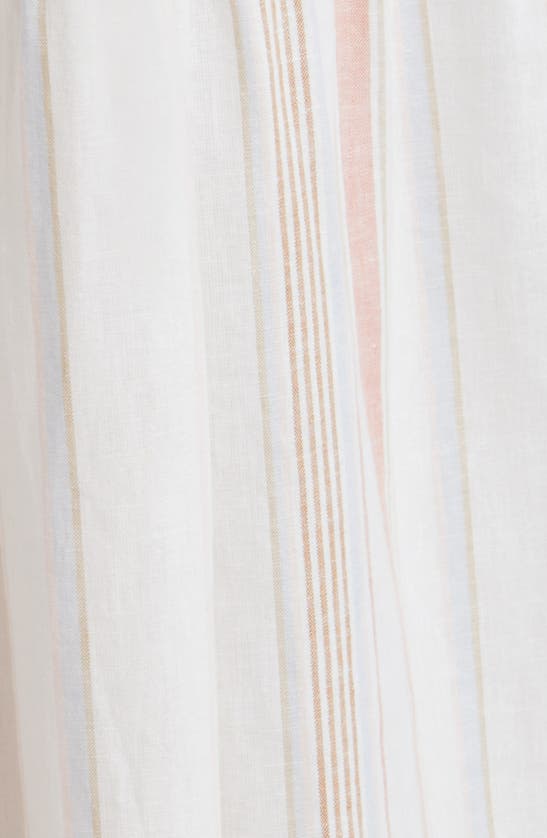 Shop Caslon Stripe Tiered Linen Blend Midi Skirt In White- Tan Taylor Stripe