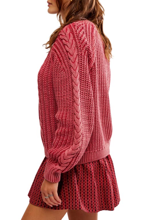 Shop Free People Frankie Cable Cotton Sweater In Cherry