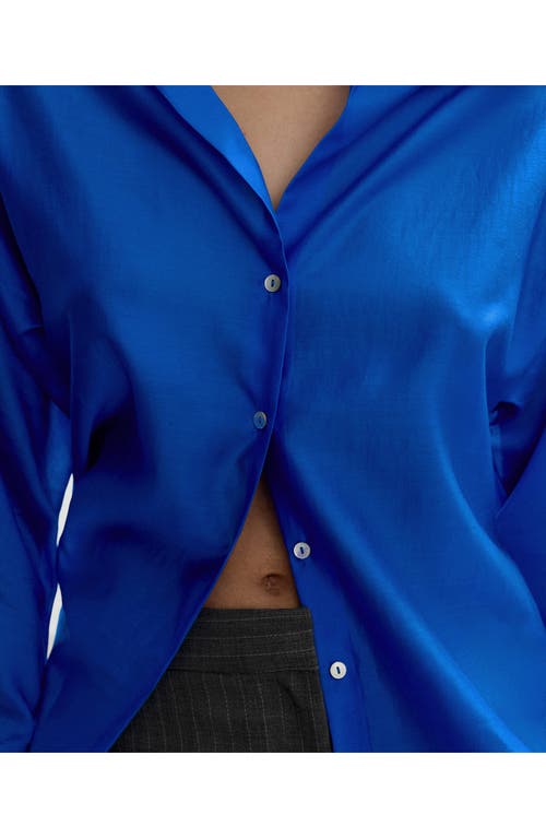 Mango Satin Button-up Shirt In Blue