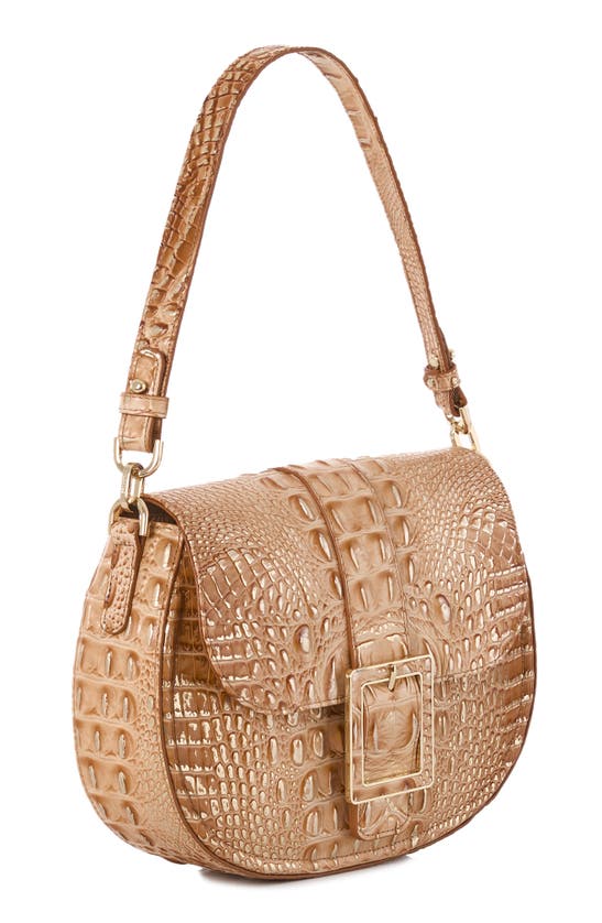 Shop Brahmin Cynthia Croc Embossed Leather Shoulder Bag In Honey Brown