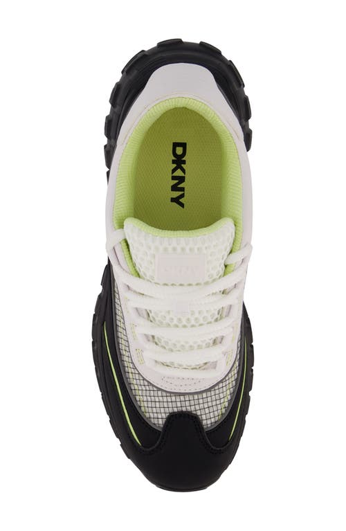 Shop Dkny Mixed Media Fashion Sneaker In White/neon