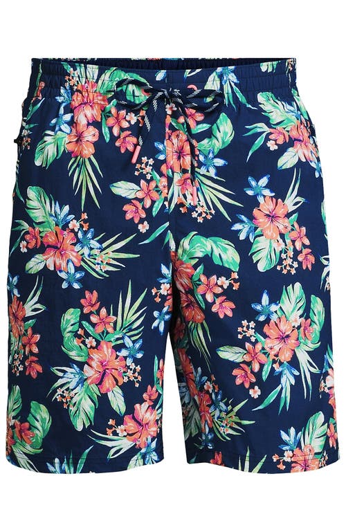 Shop Lands' End 9" Volley Swim Trunks In Deep Sea Navy/rosella Floral