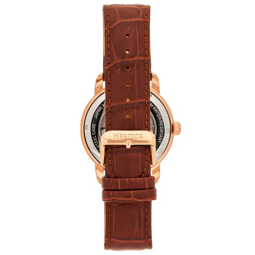 Shop Heritor Automatic Protégé Leather-band Watch W/date In Rose Gold/brown