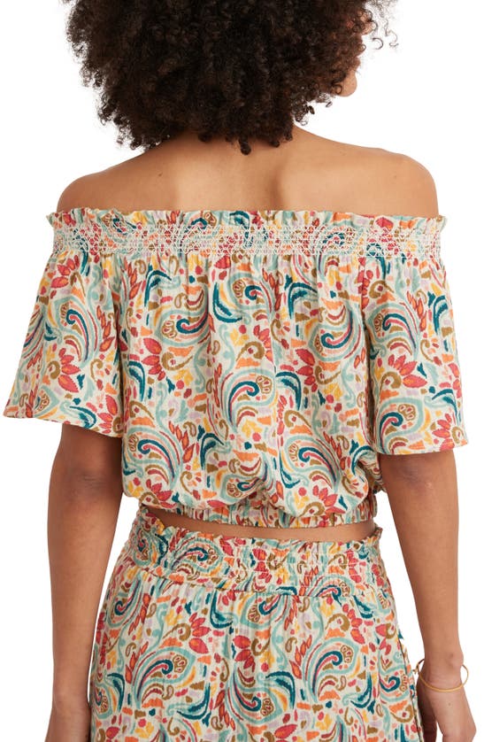 Shop Marine Layer Nora Smocked Off The Shoulder Cotton Top In Multi Paisley