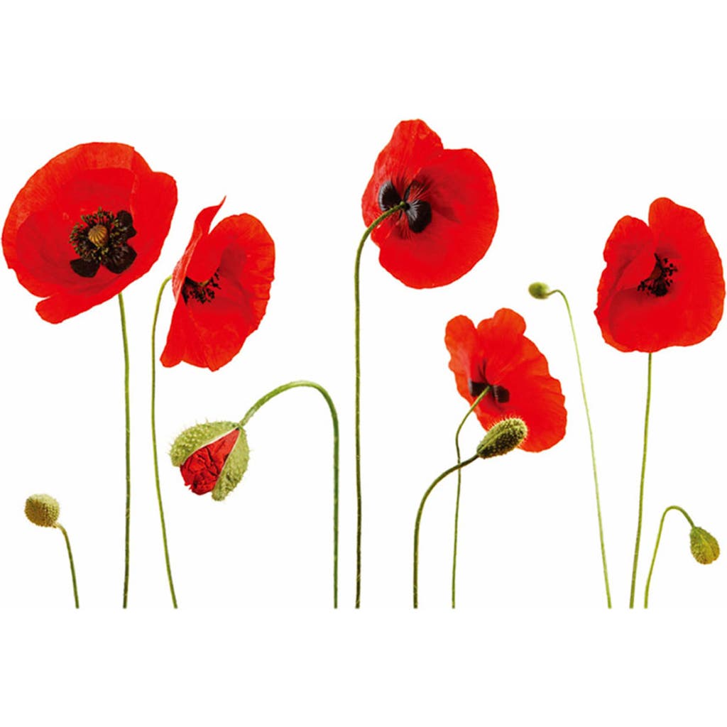 Walplus Red Poppy Flower 2-piece Wall Decals In Black/red/green