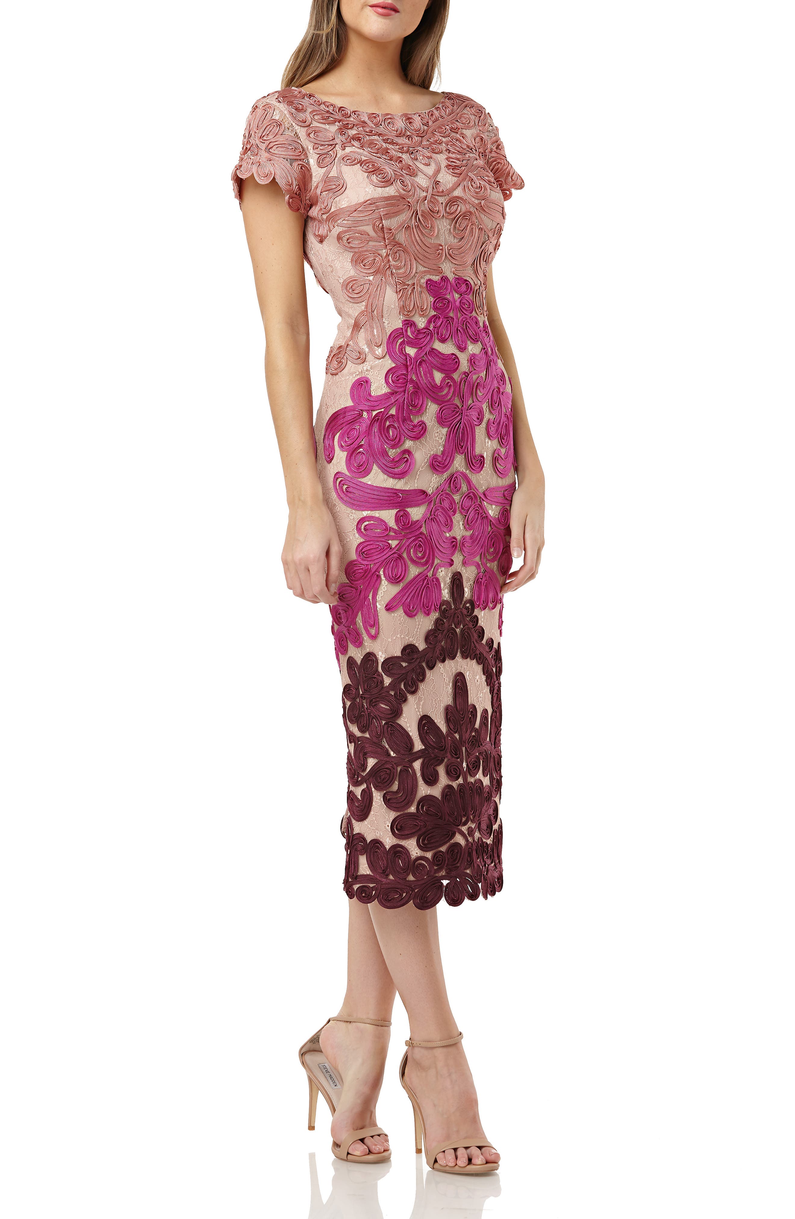 Js Collections Soutache Lace Midi Dress, Pink
