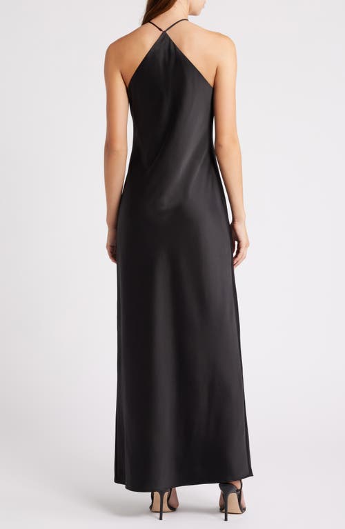 Shop Wayf Araceli Halter Strap Satin Slipdress In Black