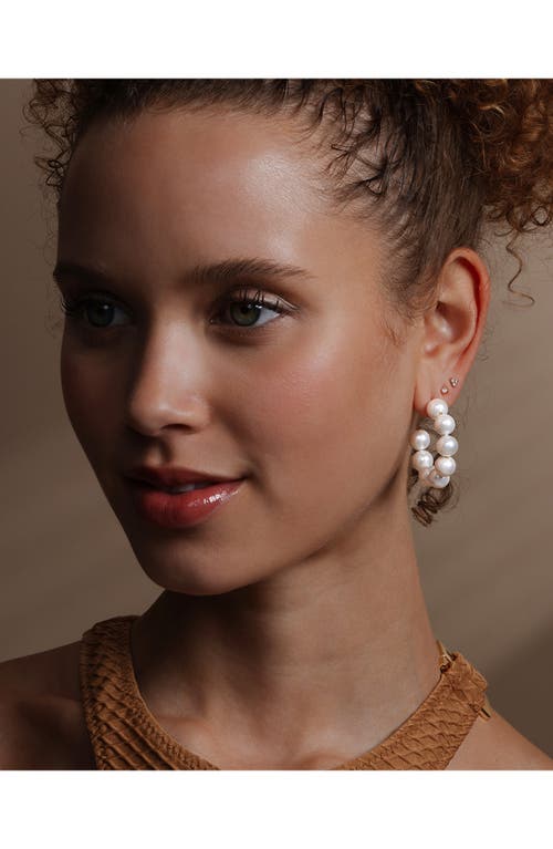 Shop Melinda Maria Life's A Ball Imitation Pearl Hoop Earrings In White Pearl/gold