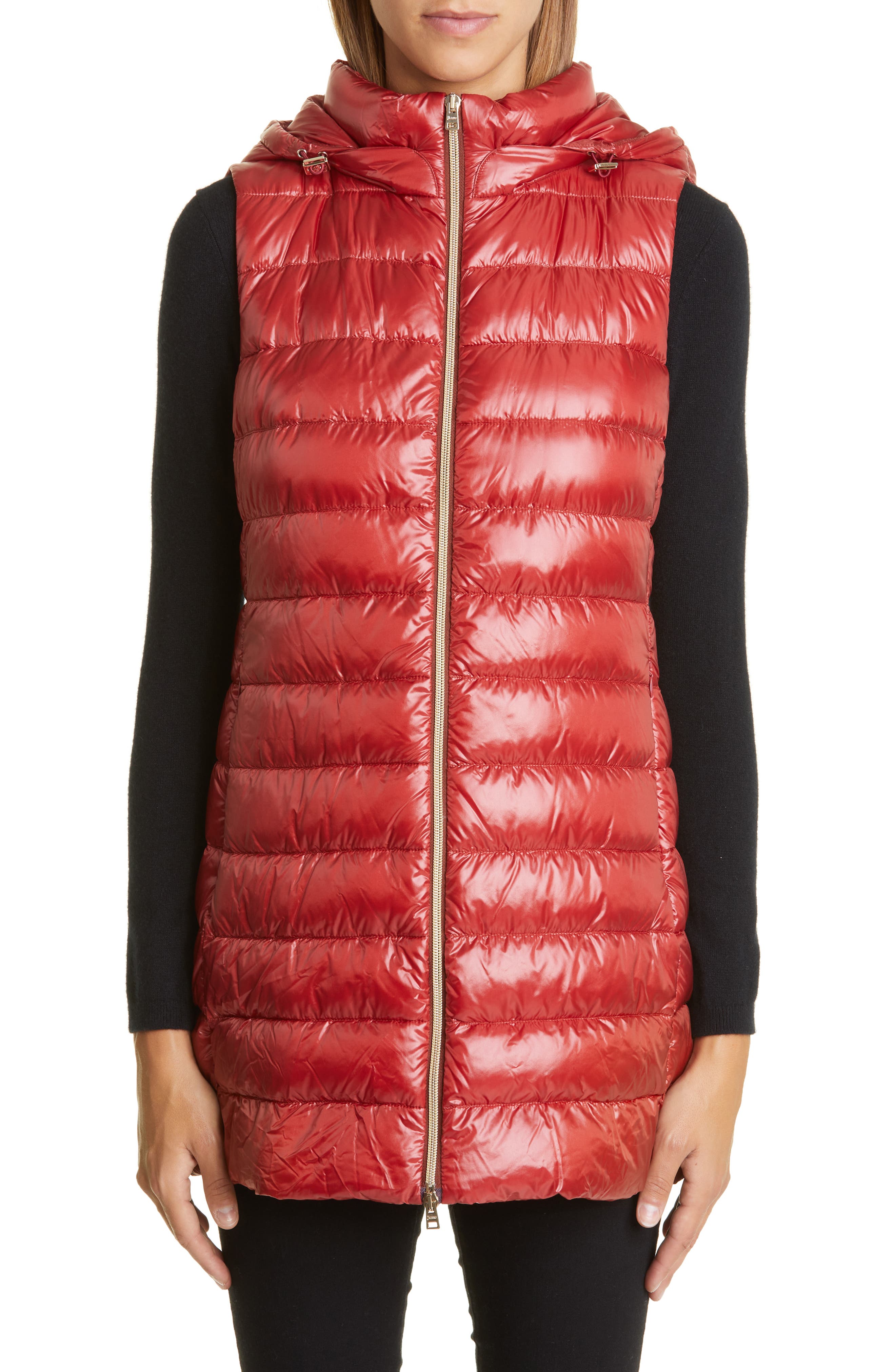 ladies red puffer vest