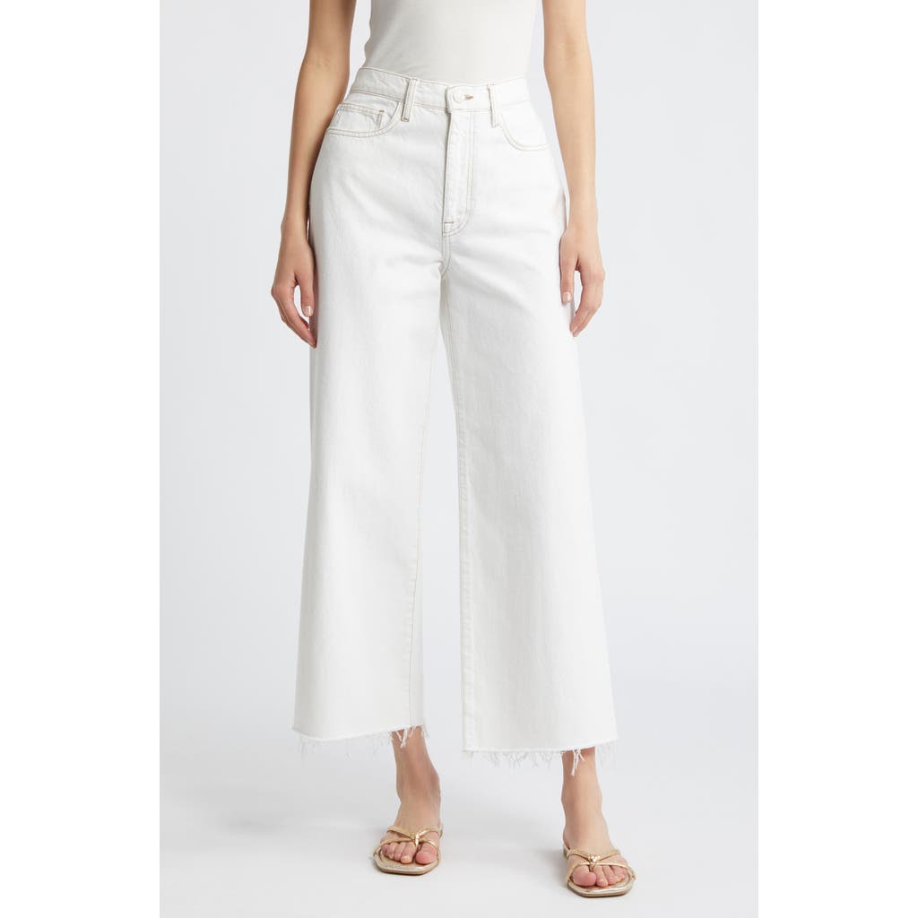 Shop Frame Le Jane Fray Hem Crop Wide Leg Jeans In Au Natural Clean