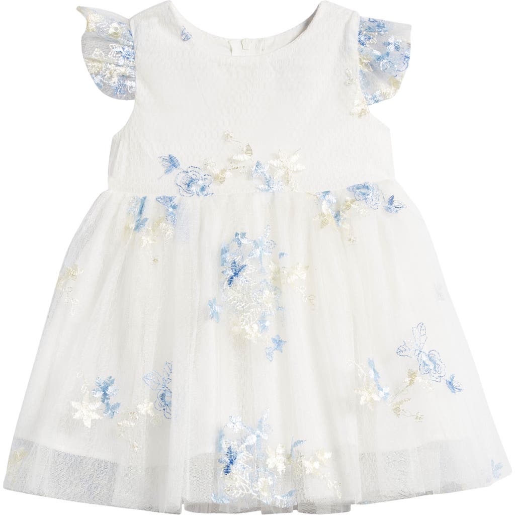 Popatu Babies'  Floral Embroidered Tulle Dress In White/blue