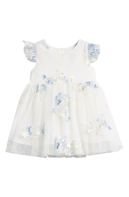 Shop Popatu Floral Embroidered Tulle Dress In White/ Blue