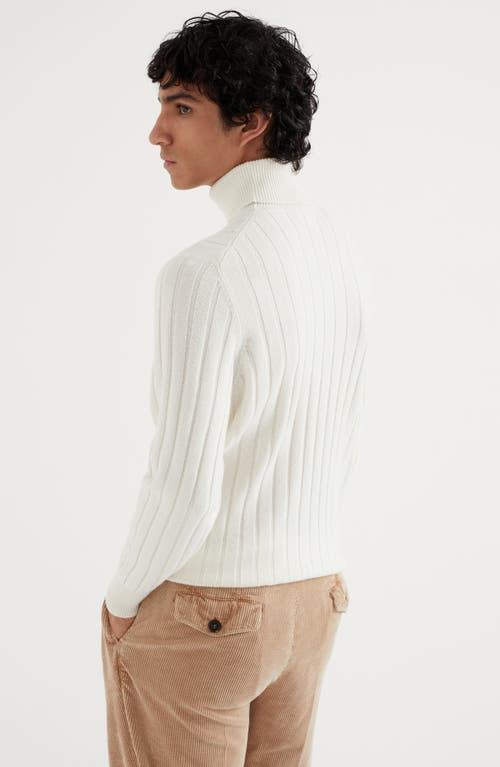 Shop Brunello Cucinelli Cashmere Flat Rib Turtleneck Sweater In Panama