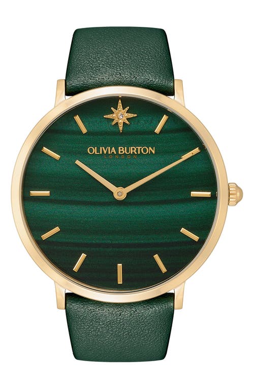 Olivia Burton Celestial Leather Strap Watch, 40mm in Green at Nordstrom
