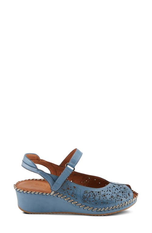 Shop Spring Step Santonio Slingback Peep Toe Wedge Sandal In Blue