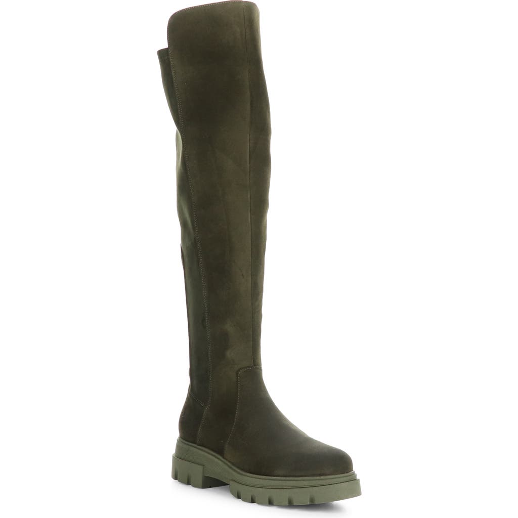 Bos. & Co. Fifth Waterproof Knee High Boot In Olive/khaki Suede Stretch