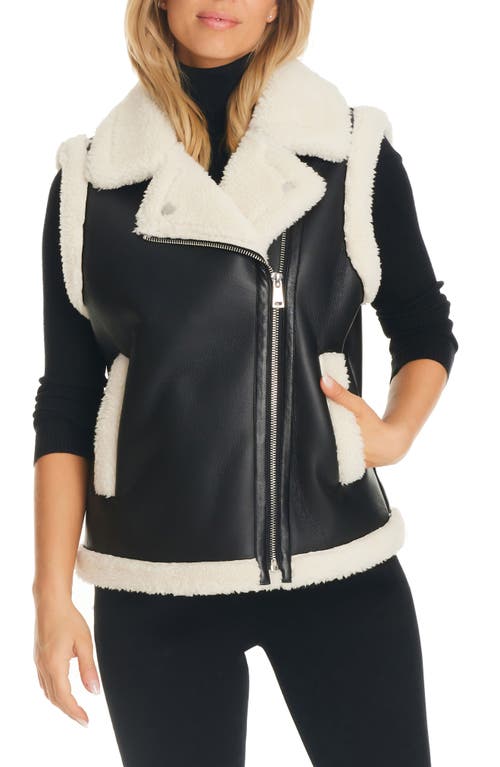 Bonded Faux Leather & Faux Shearling Vest in Black Cream