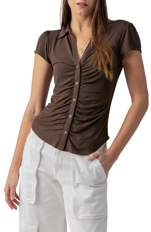 Sanctuary Dream Shirred Placket Knit Button-Up Shirt Mud Bath at Nordstrom,