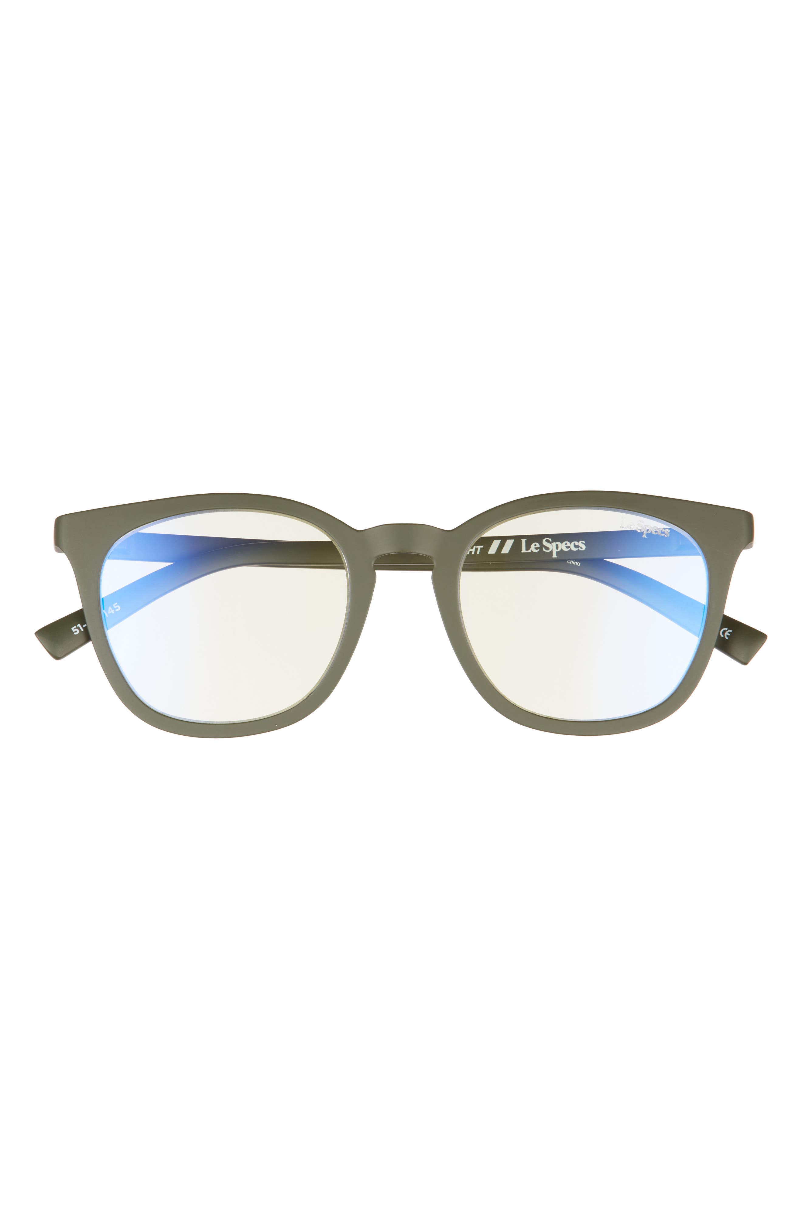 Le Specs Fine Specimen 47mm Small Blue Light Blocking Glasses in Matte Olive/Anti Blue Light at Nordstrom