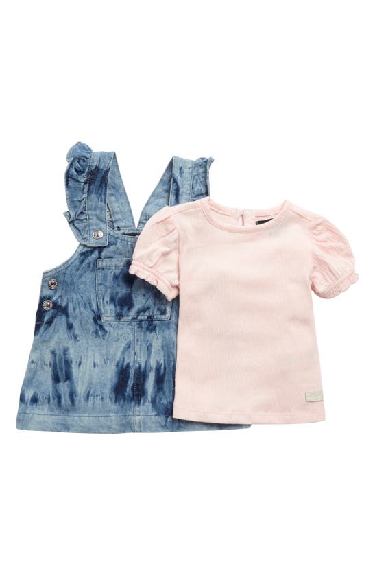 7 For All Mankind Babies' Puff Sleeve Top & Denim Jumper Set In Shell