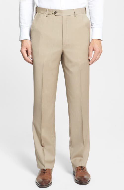 Berle Self Sizer Waist Flat Front Lightweight Plain Weave Classic Fit Trousers Tan at Nordstrom, X