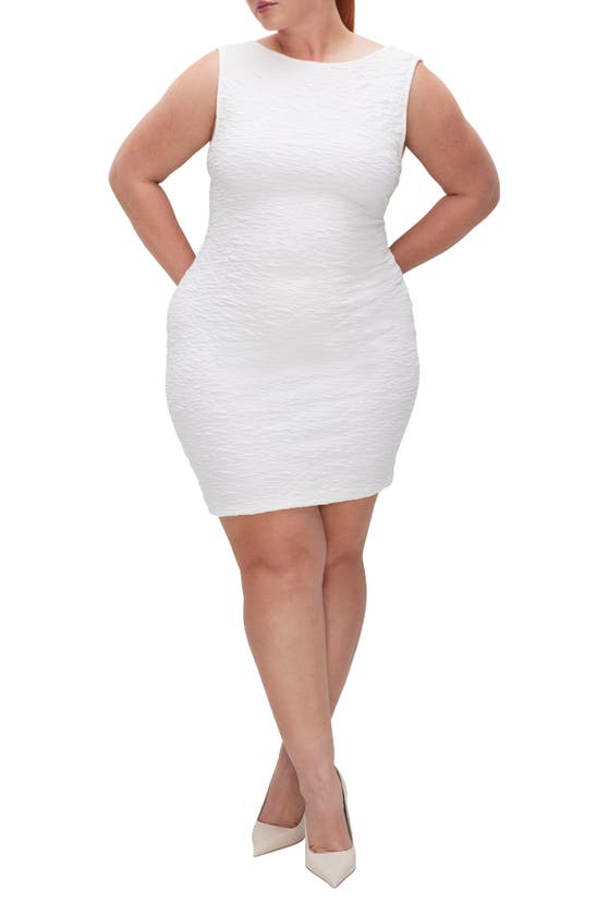 Shop Good American Scrunchie Scoop Back Body-con Minidress In Cloud White001