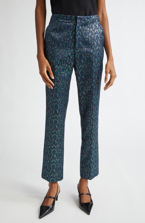 Shop L Agence L'agence Rebel Metallic Print Pants<br /> In Teal Multi Leopard Jacquard