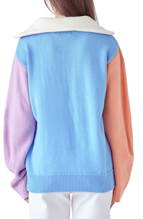 English Factory Colorblock Zip Pullover Sweater Multi S In Pink Multi