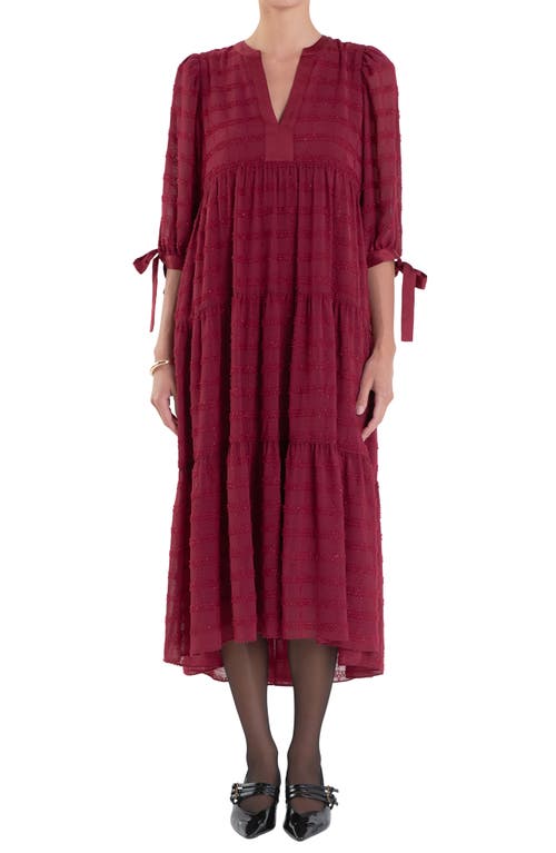 English Factory Textured Chiffon Dress In Bordeaux
