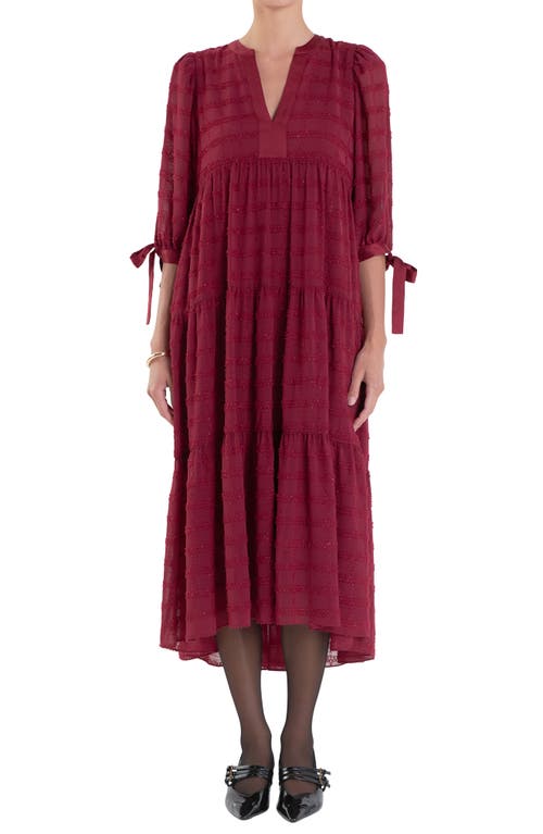 Shop English Factory Textured Chiffon Dress In Bordeaux