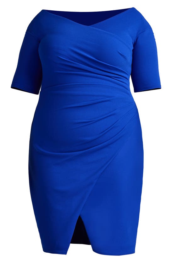 Shop Tadashi Shoji Side Ruched Cocktail Dress In Mystic Blue