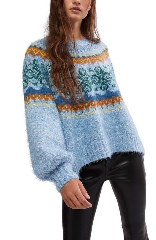 Shop Free People Festive Frost Fair Isle Sweater In Ice Blue Combo