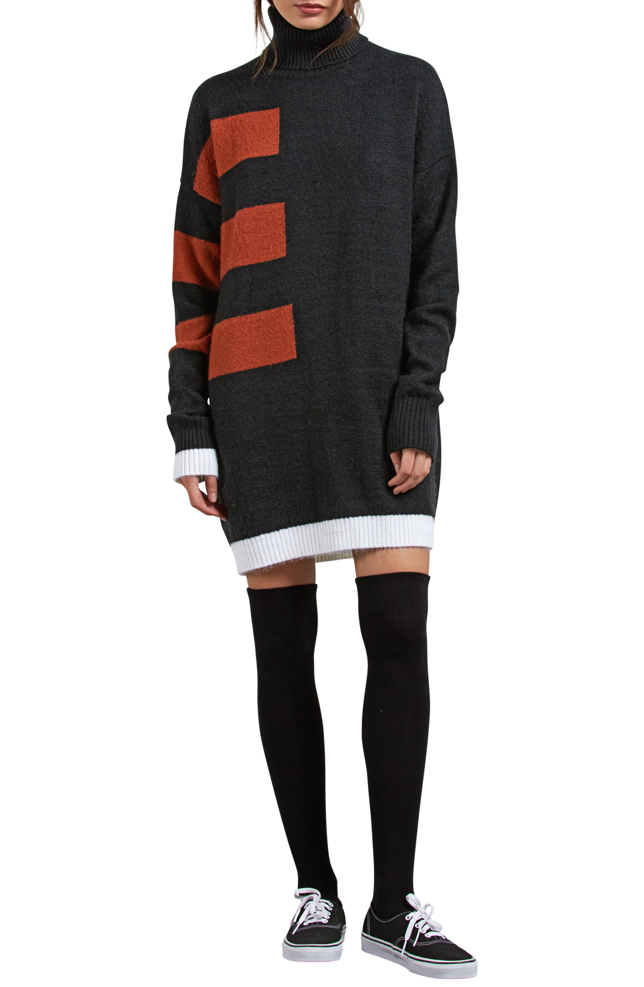 striped turtleneck sweater dress