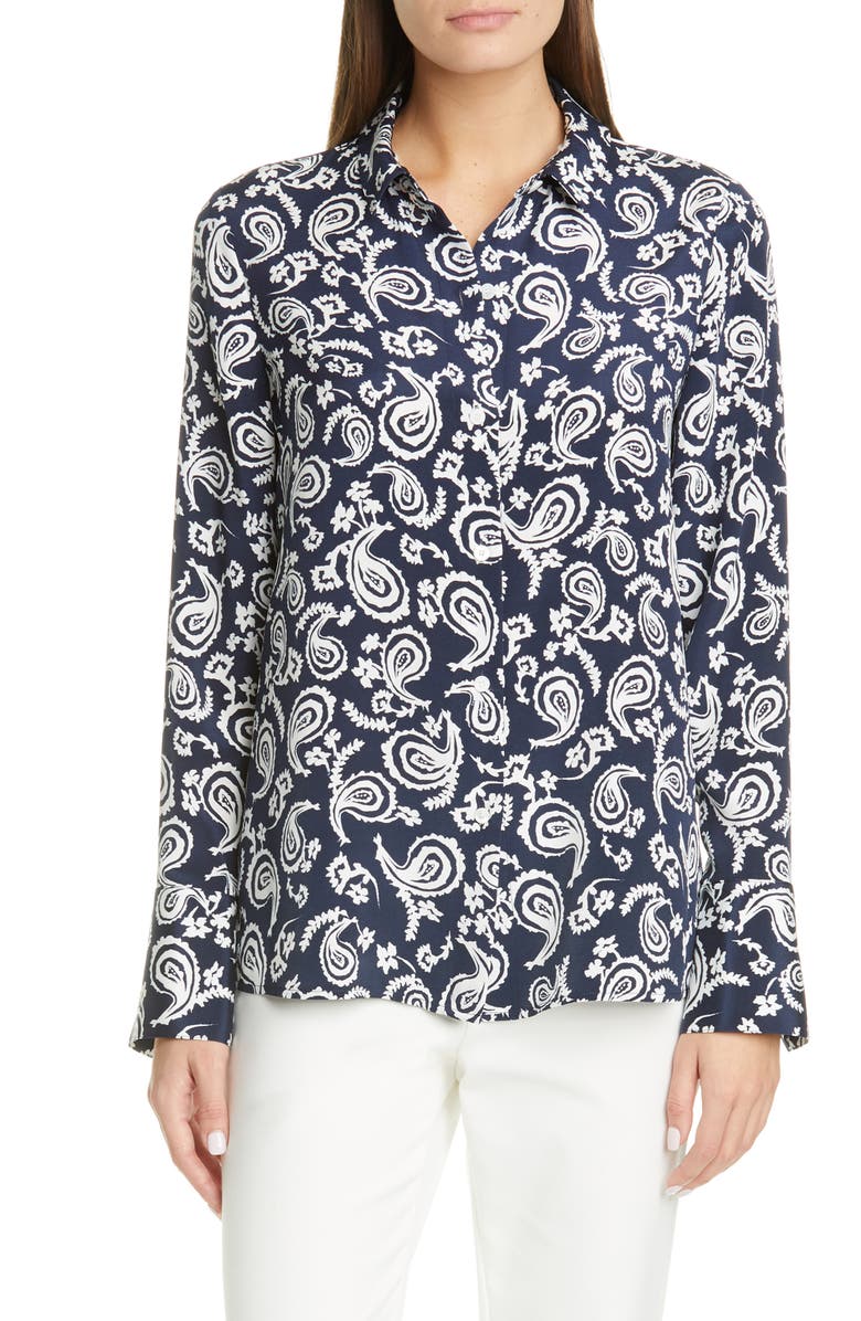 St John Collection Painted Floral Paisley Stretch Silk Crepe De