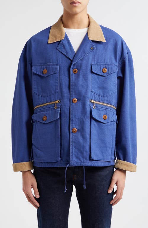 Heavy Cotton Oxford Hunting Jacket in Blue