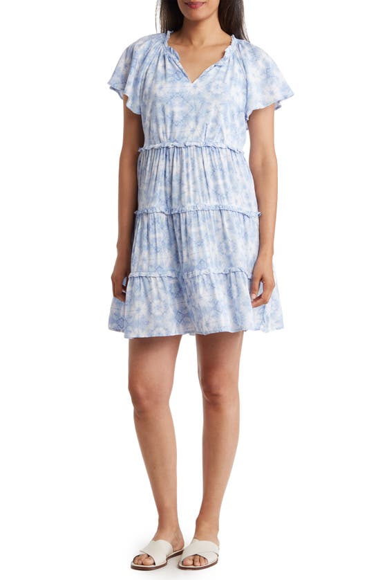 Shop Beachlunchlounge Camila Floral Flutter Sleeve Dress In Cloudy Dream