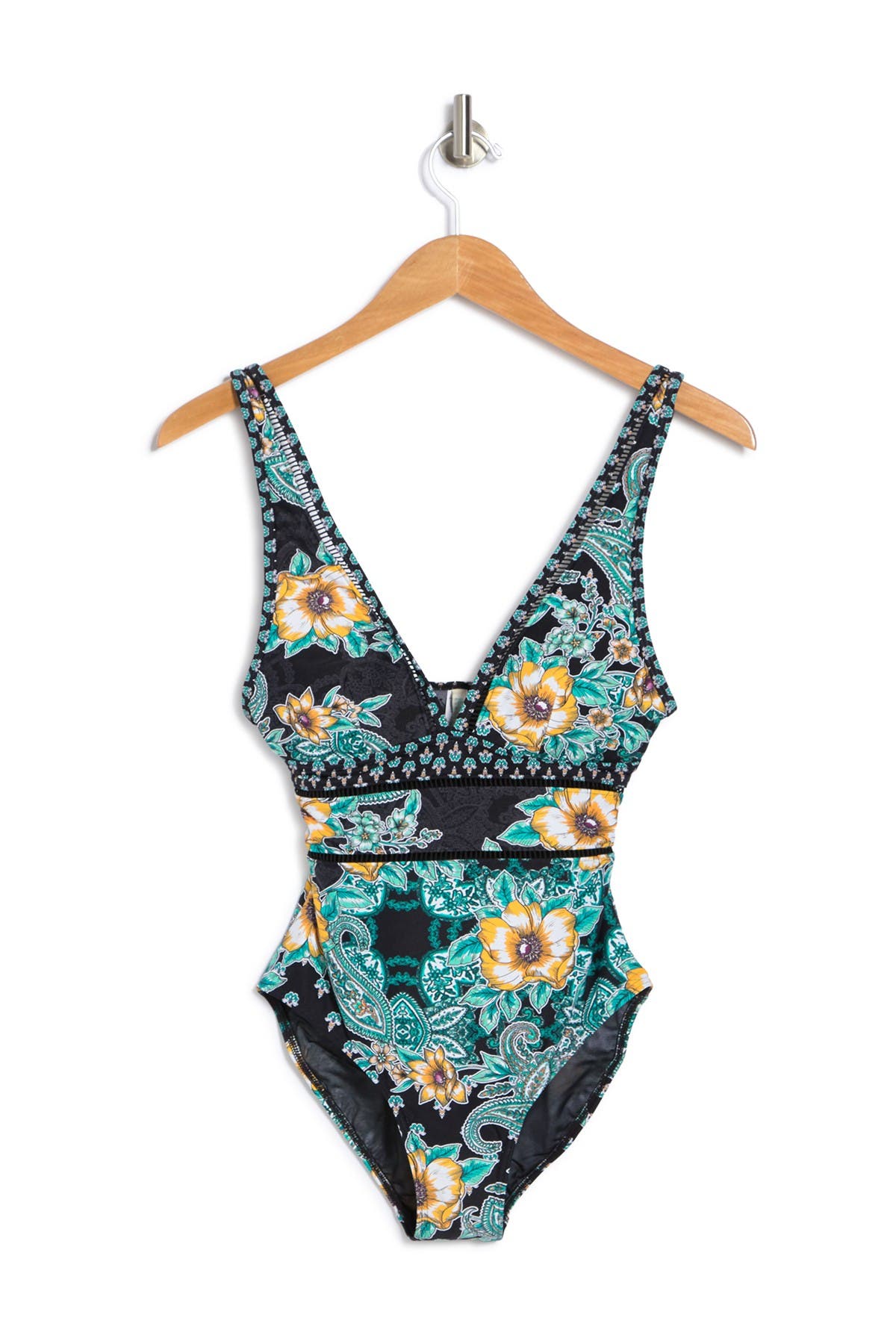 Sea Level V-neck Floral Print One-piece Swimsuit In Black