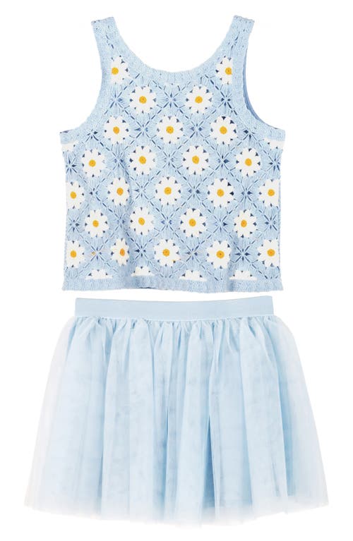 Shop Zunie Kids' Knit Tank Top & Mesh Tutu Skirt In Blue/ivory