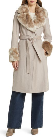 Prada Mink Fur Cuff Belted Wool Coat