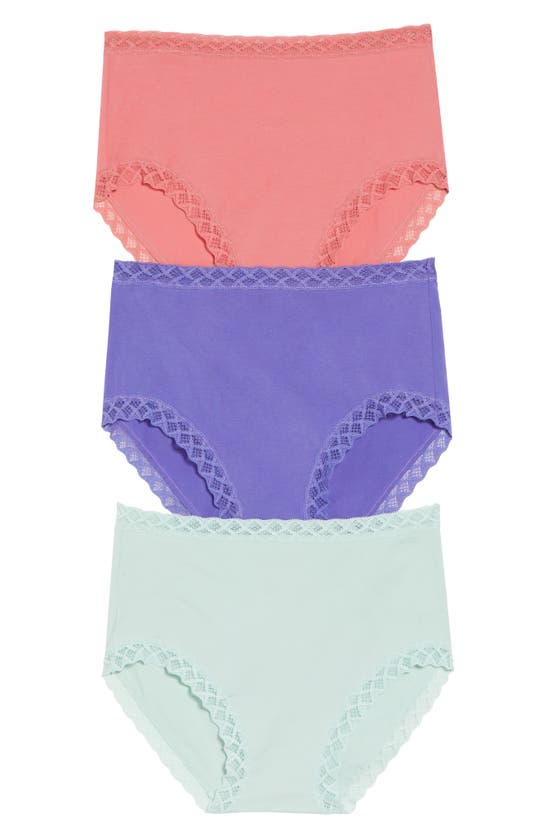 Natori Bliss 3-pack Cotton Full Briefs In Pink/ Blue/ Mint