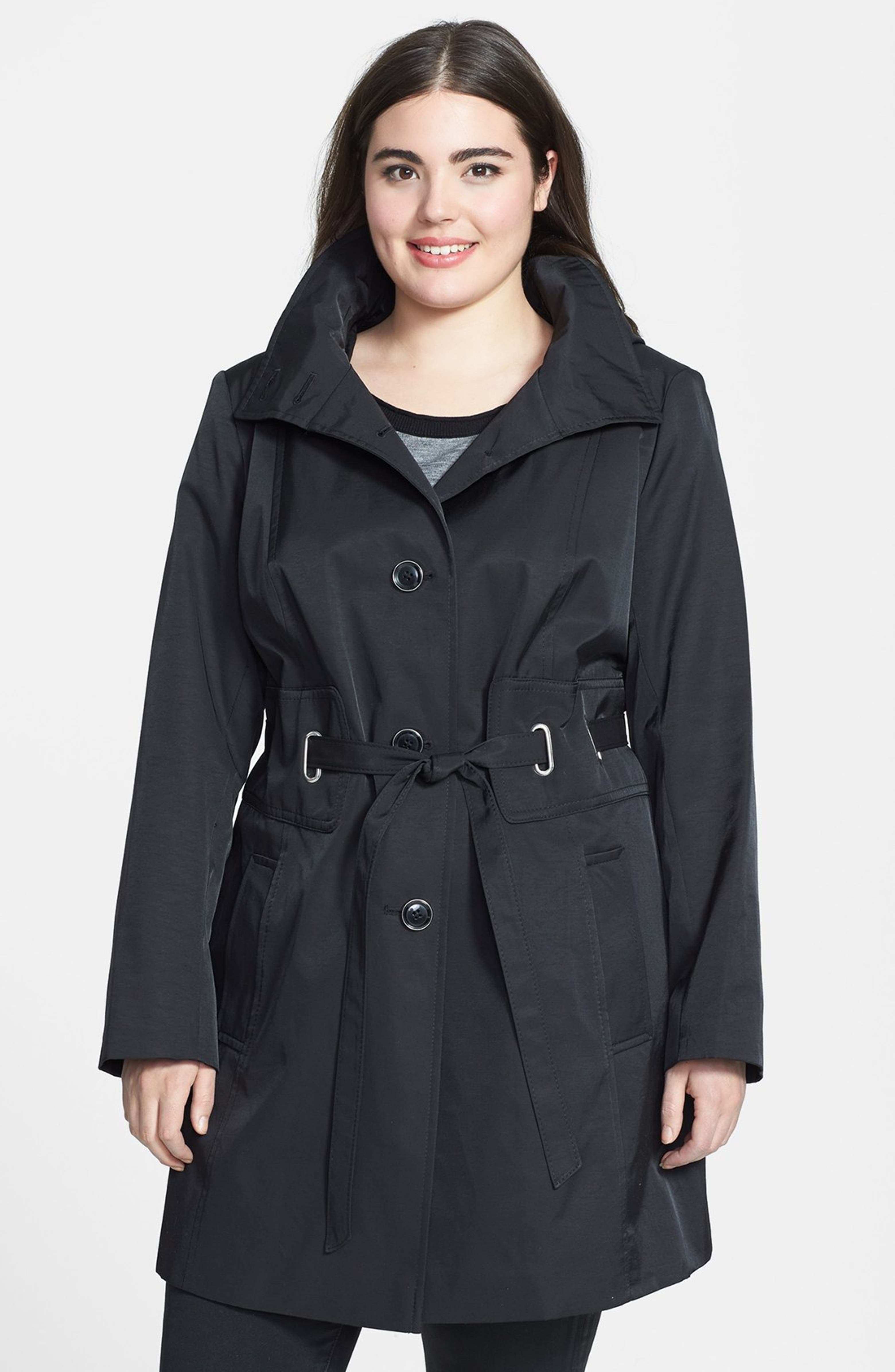 Via Spiga Belted Hooded Raincoat (Plus Size) | Nordstrom