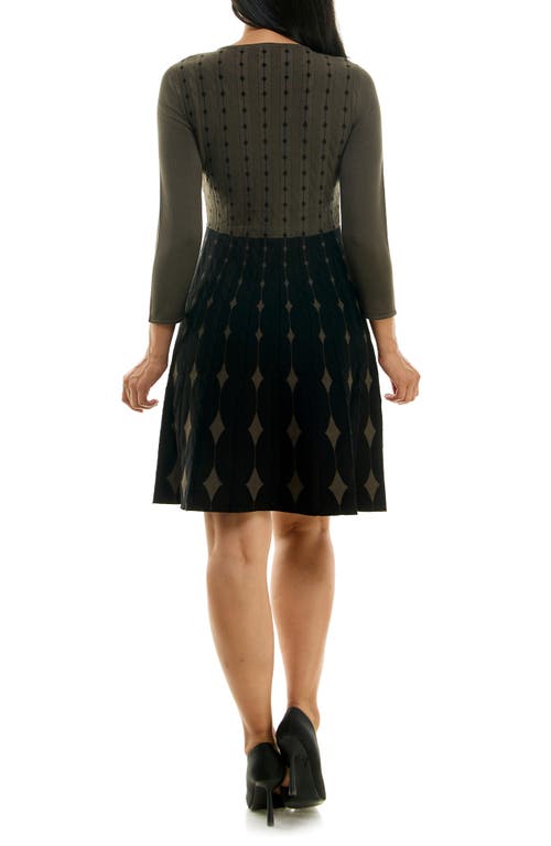 Shop Nina Leonard Two-tone Fit & Flare Sweater Dress In Olive/black