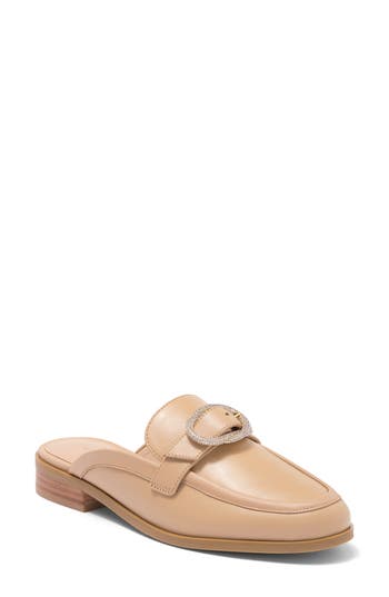 Stuart Weitzman Crystal Buckle Mule In Golden Beige