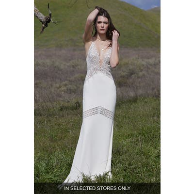 Willowby Charlize Lace & Georgette Sheath Wedding Dress, Size - Ivory